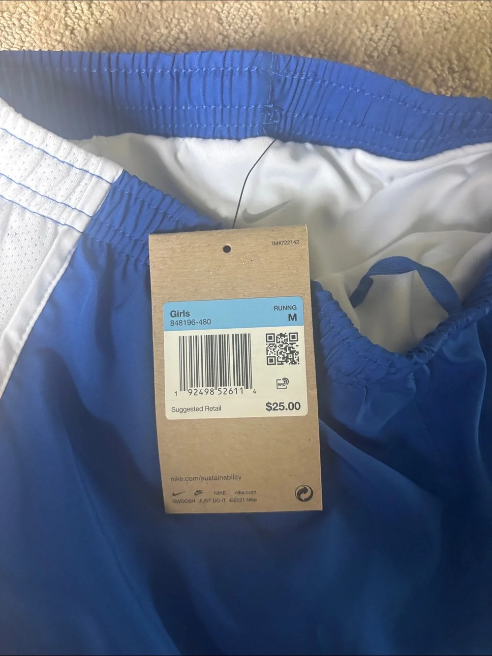Nike girls Royal Blue Athletic Shorts with White Trim